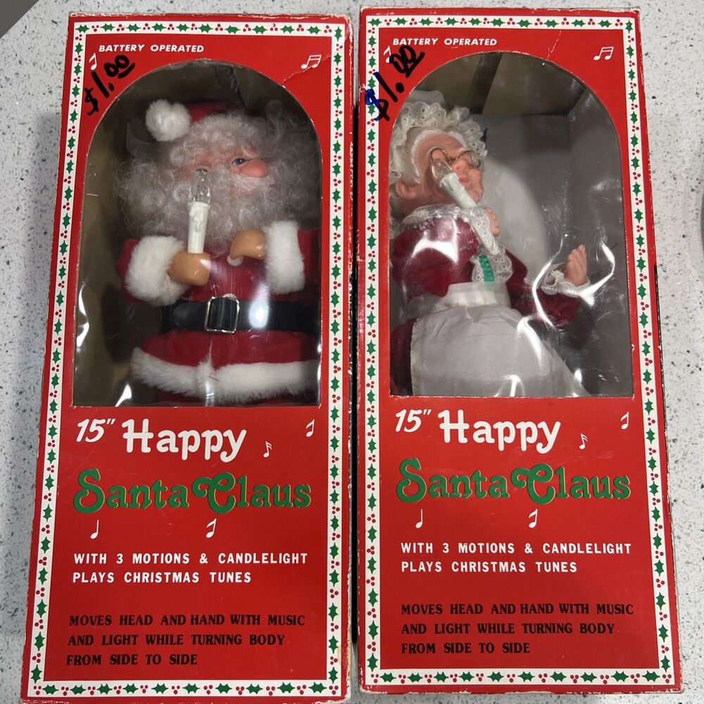 Mr and Mrs Santa Claus Vintage Christmas Funny Toys 15” Happy Santa Claus 1988